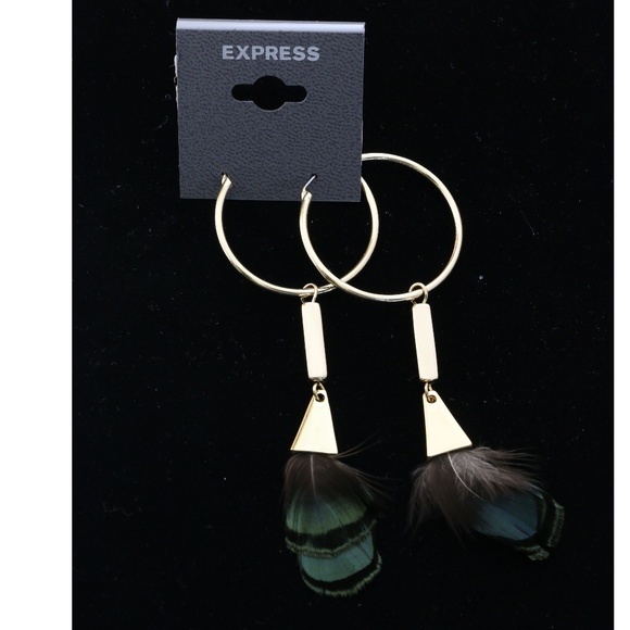 Express Feather Dangle-Earrings Gold/Brown NWT - Picture 2 of 4